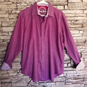 Robert Graham Men Classic Fit Burgundy Paisley Jacquard Flip Cuff Button Shirt M